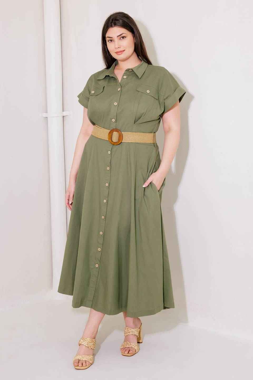BUILD MY EMPIRE OLIVE WOVEN MIDI DRESS