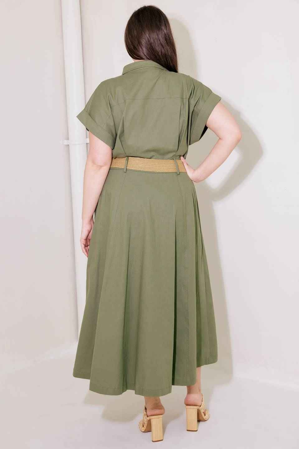 BUILD MY EMPIRE OLIVE WOVEN MIDI DRESS