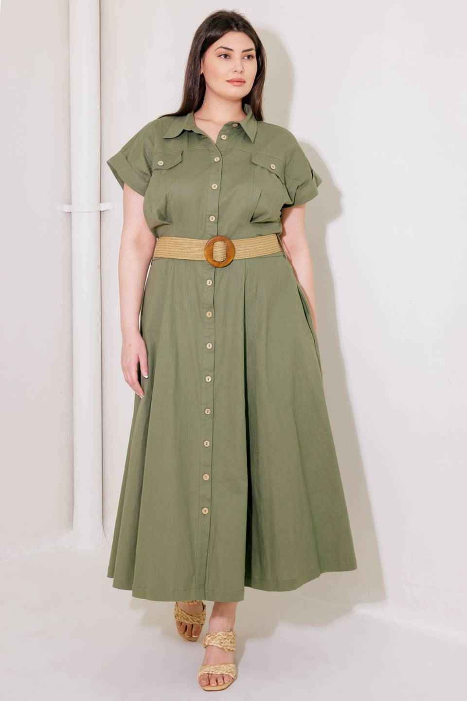 BUILD MY EMPIRE OLIVE WOVEN MIDI DRESS