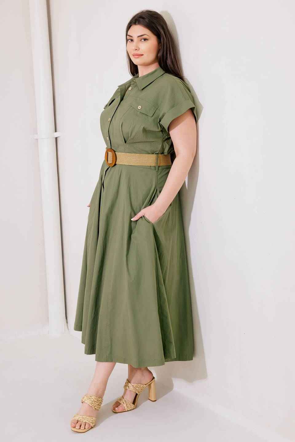 BUILD MY EMPIRE OLIVE WOVEN MIDI DRESS