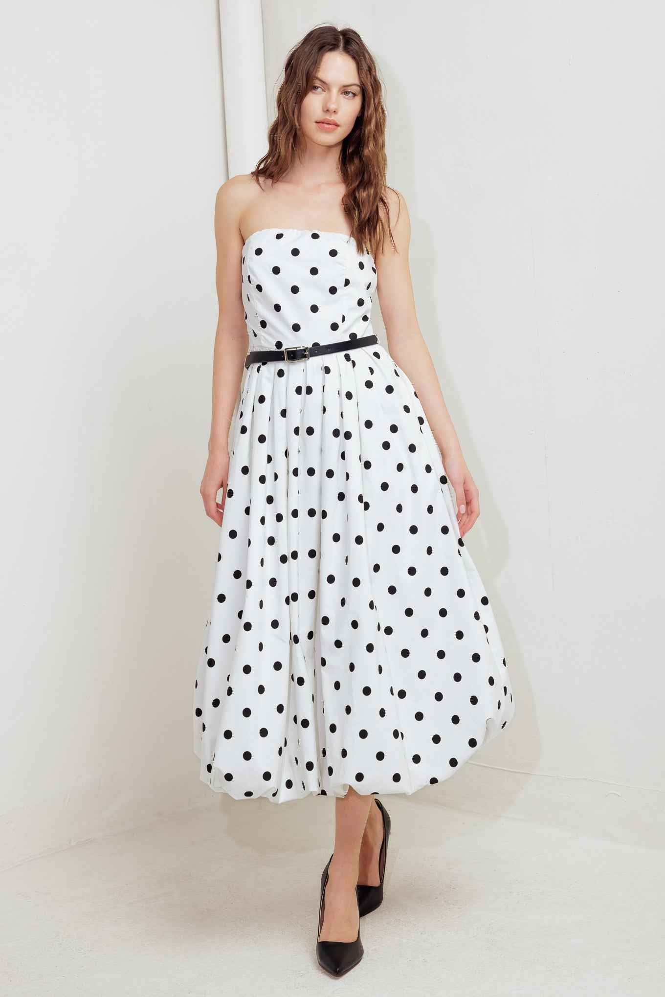 MONROE DOT WHITE WOVEN MIDI DRESS