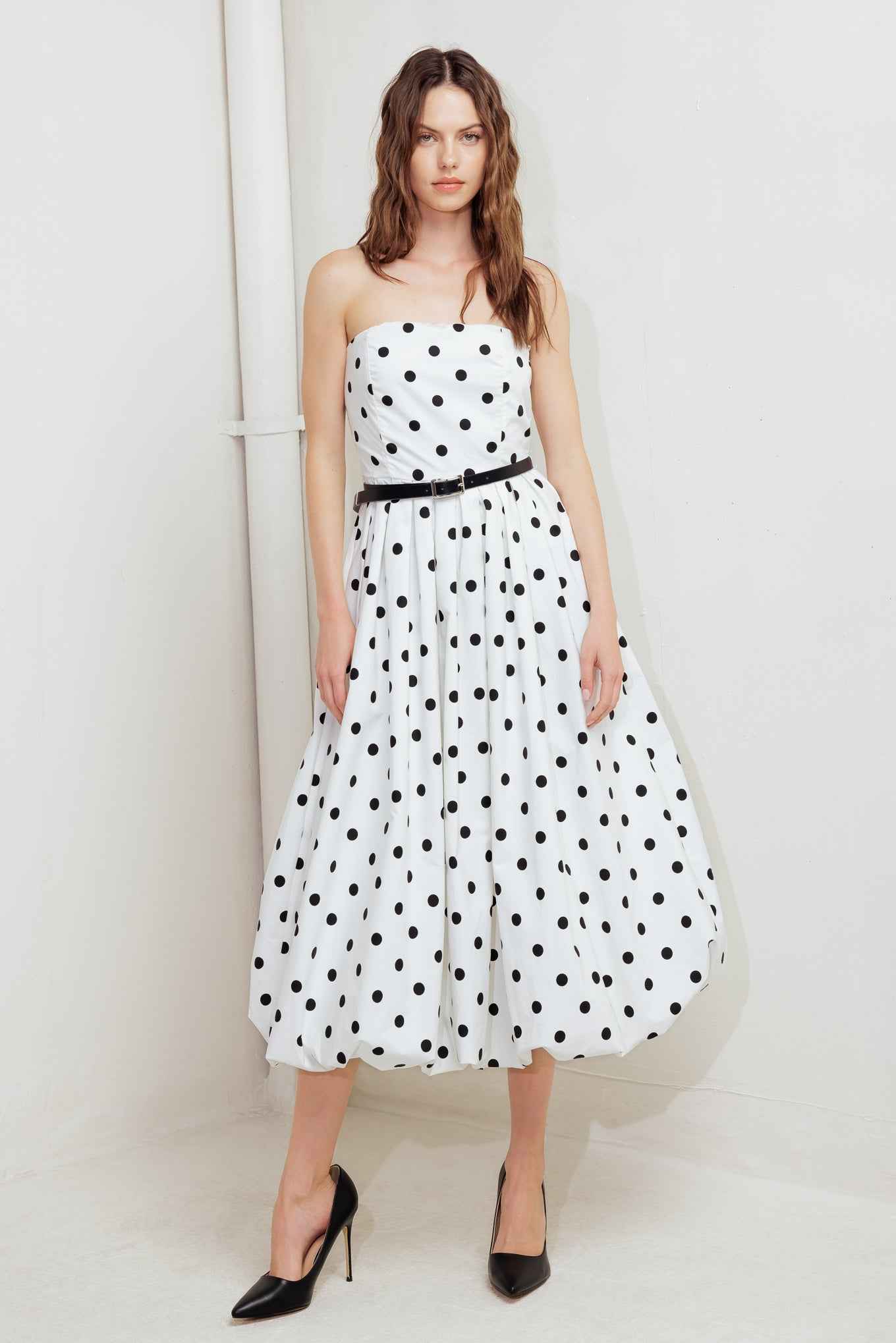 MONROE DOT WHITE WOVEN MIDI DRESS