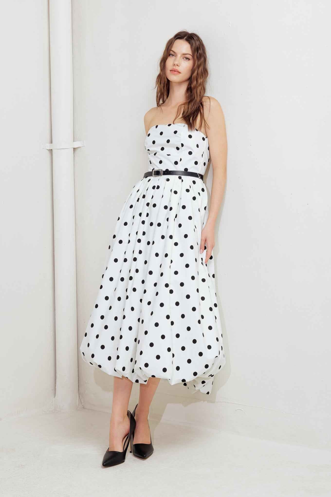 MONROE DOT WHITE WOVEN MIDI DRESS