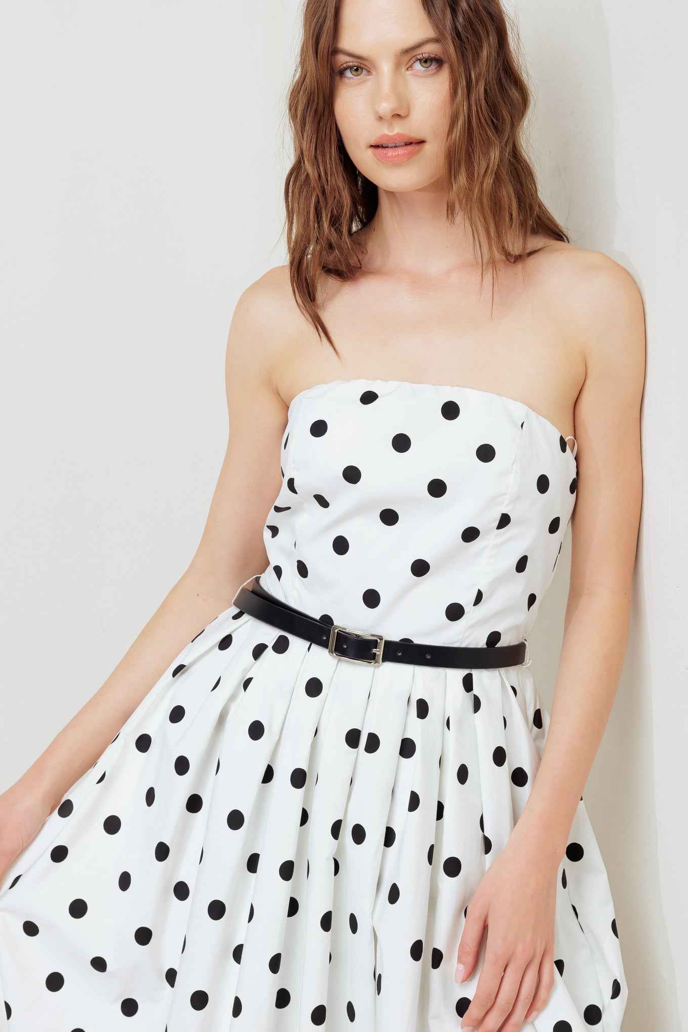MONROE DOT WHITE WOVEN MIDI DRESS