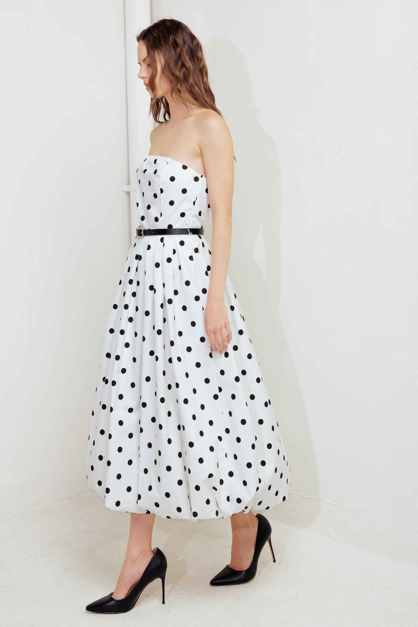 MONROE DOT WHITE WOVEN MIDI DRESS