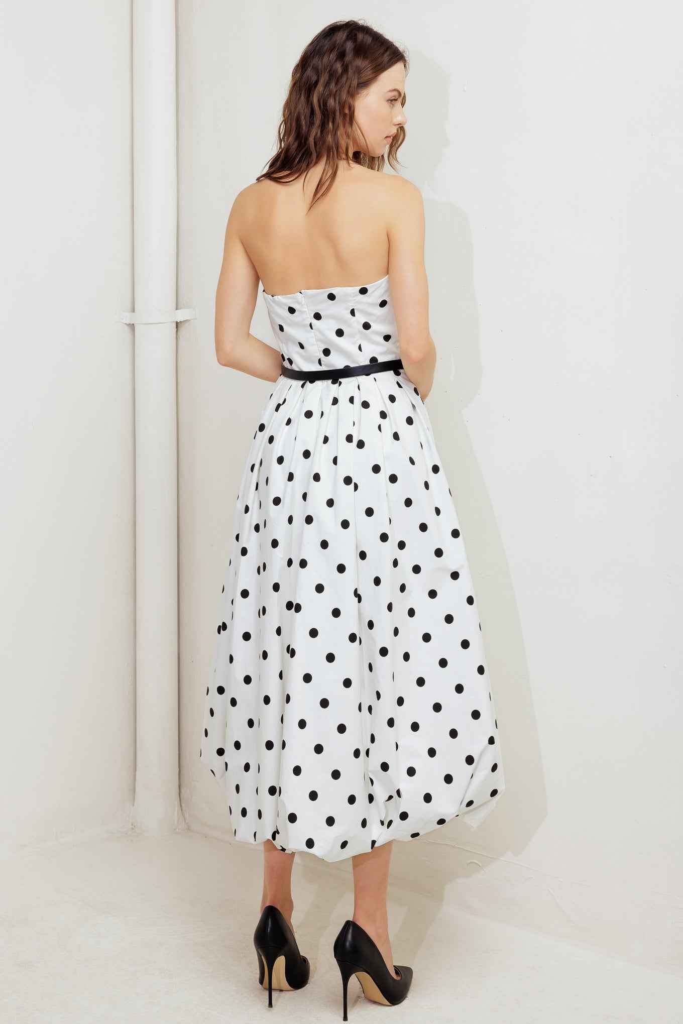 MONROE DOT WHITE WOVEN MIDI DRESS