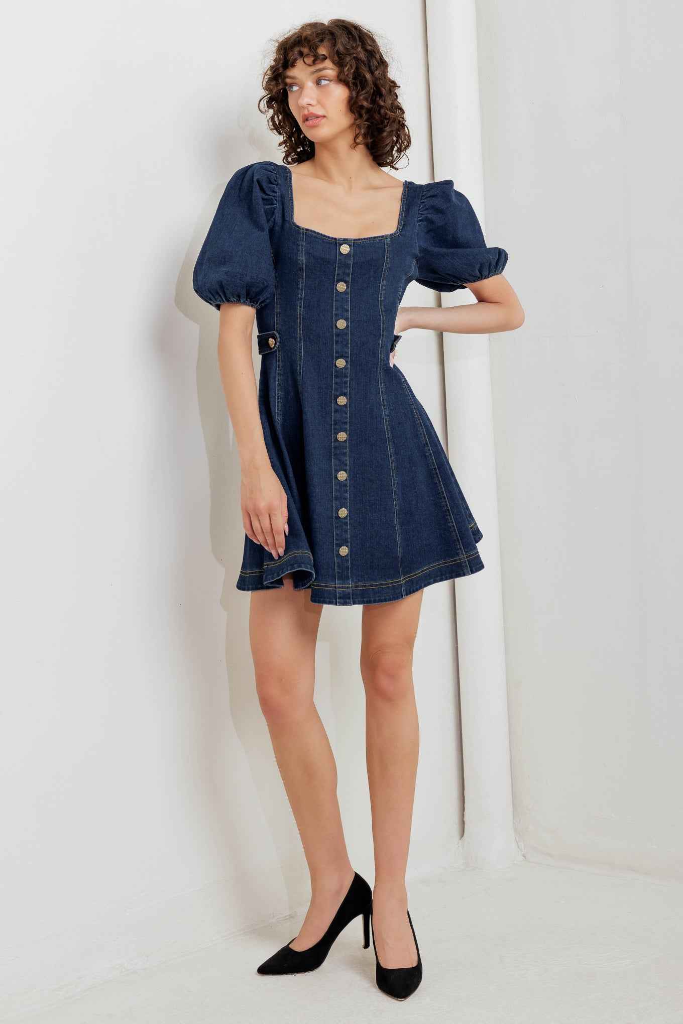 PUFF & PLAY DENIM MINI DRESS
