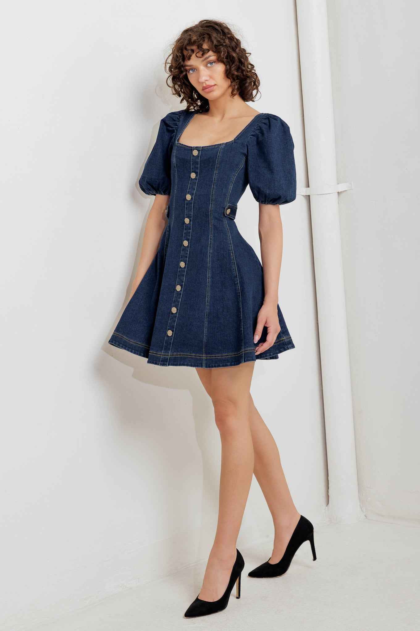 PUFF & PLAY DENIM MINI DRESS