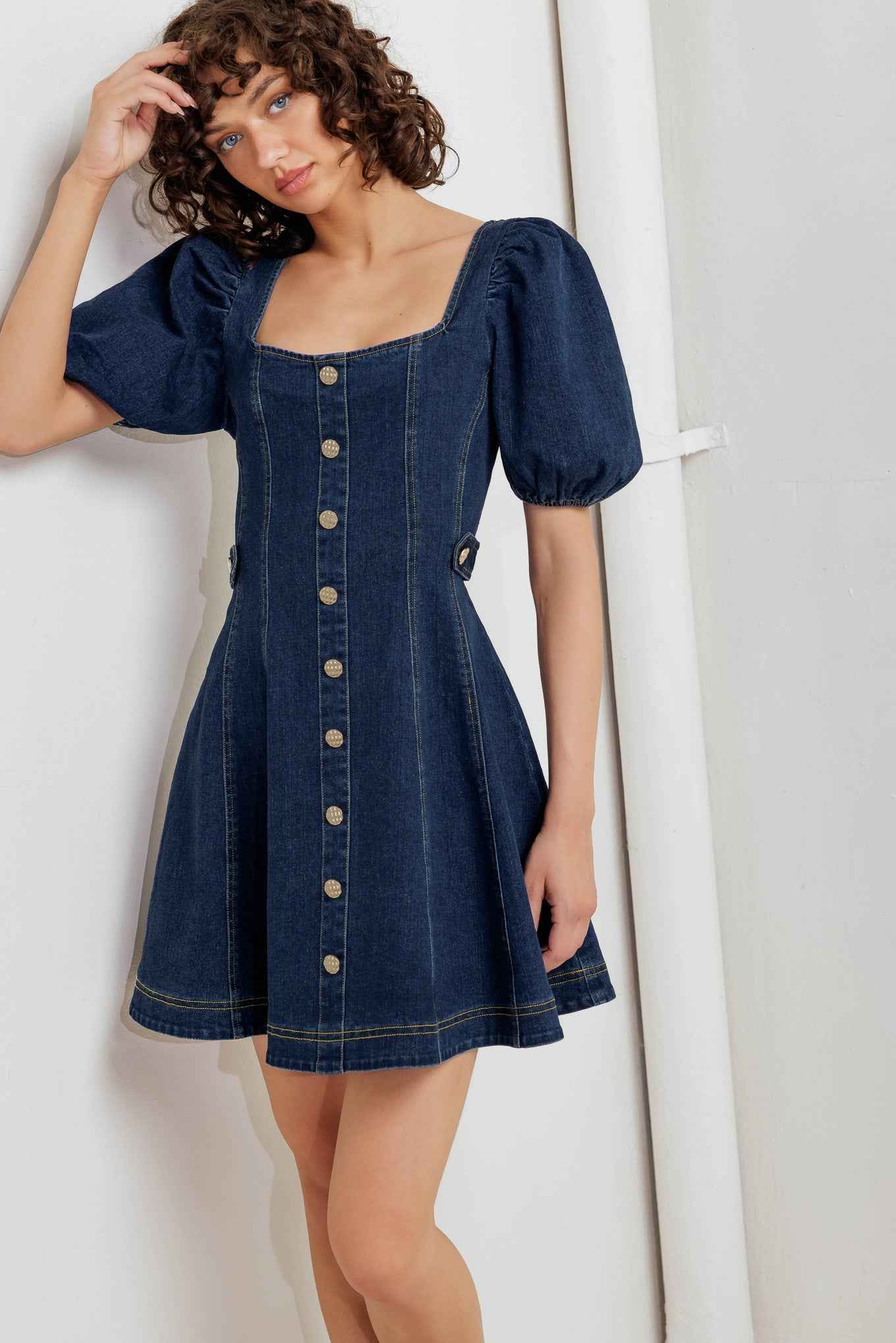 PUFF & PLAY DENIM MINI DRESS