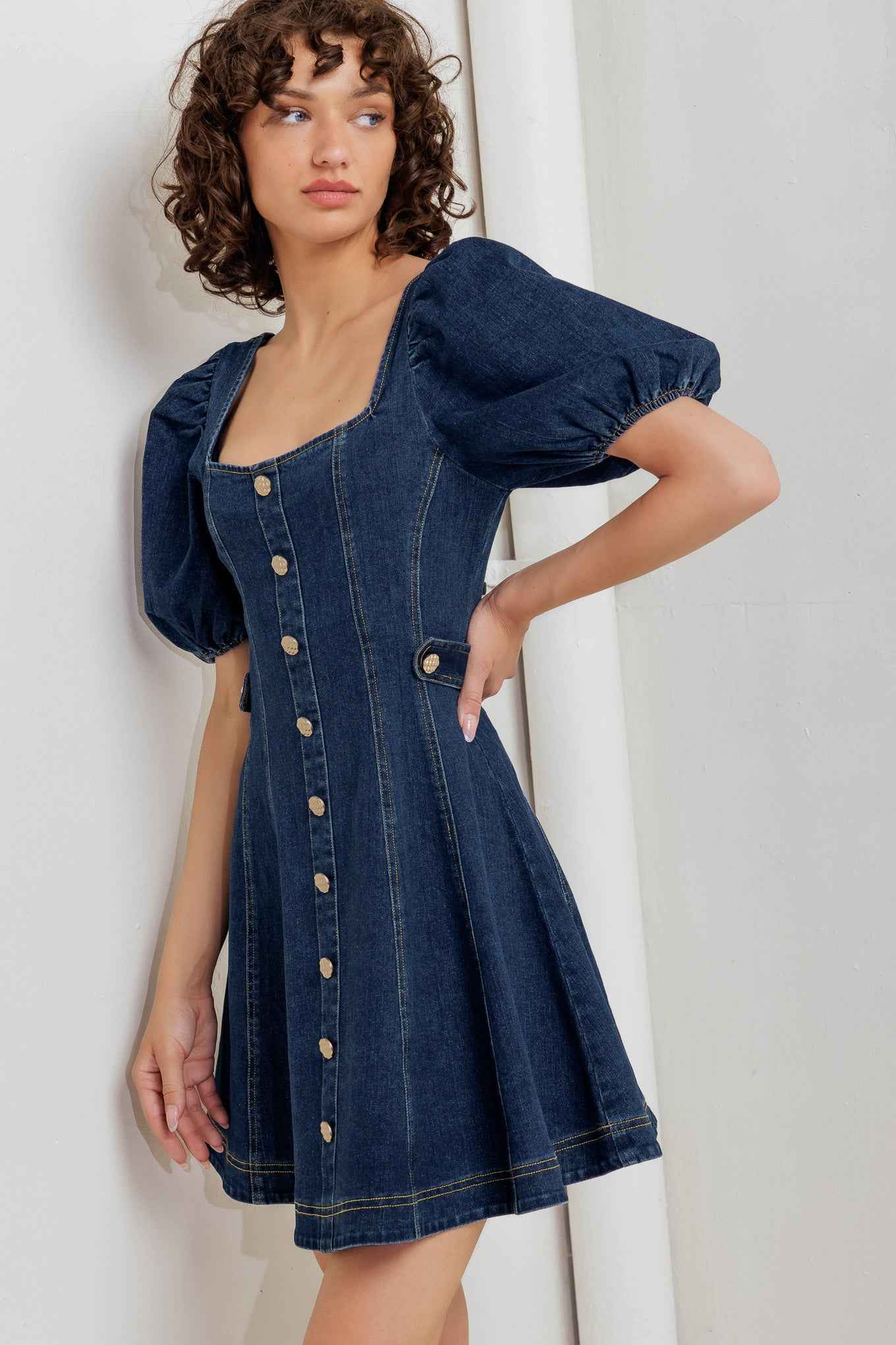 PUFF & PLAY DENIM MINI DRESS