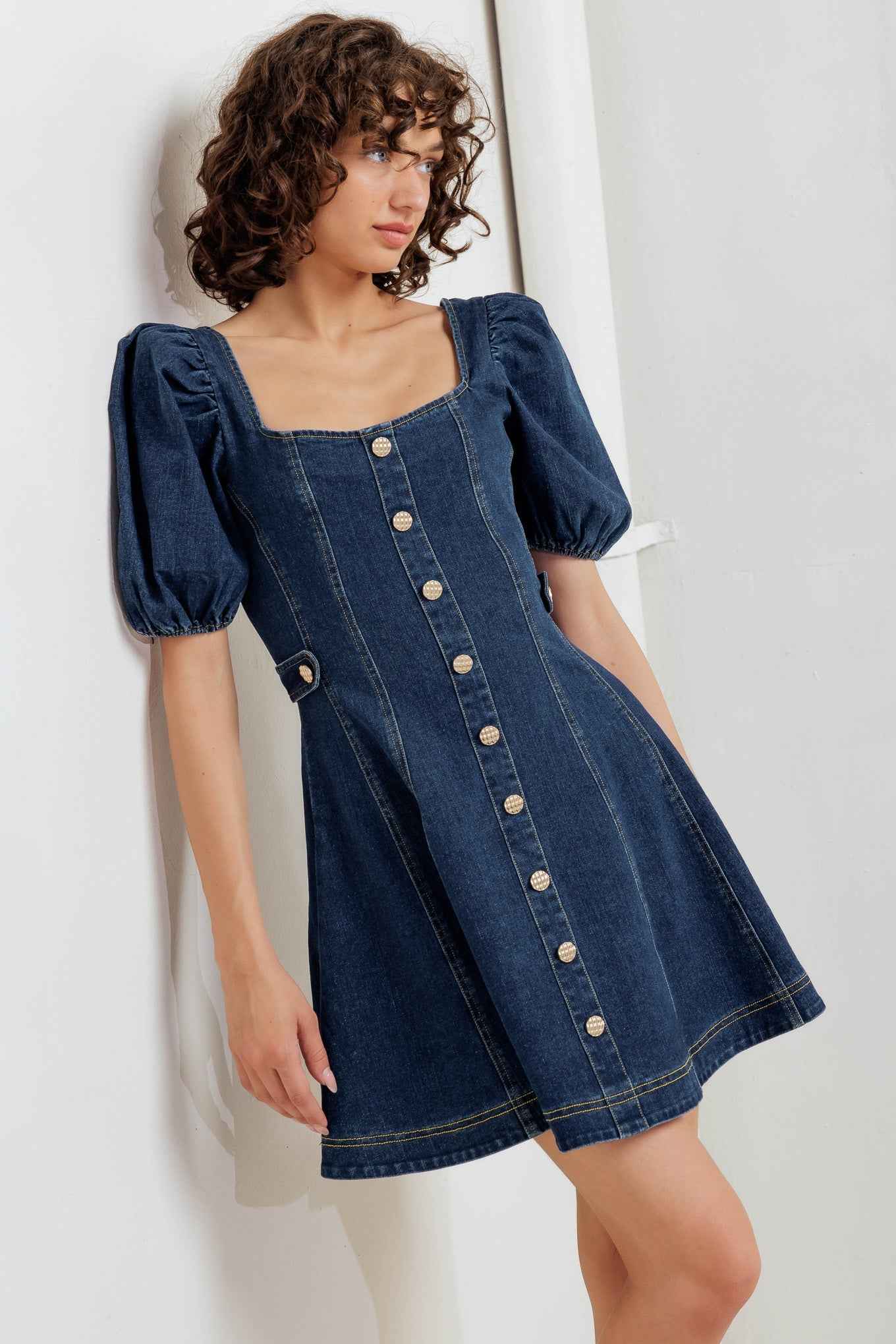 PUFF & PLAY DENIM MINI DRESS
