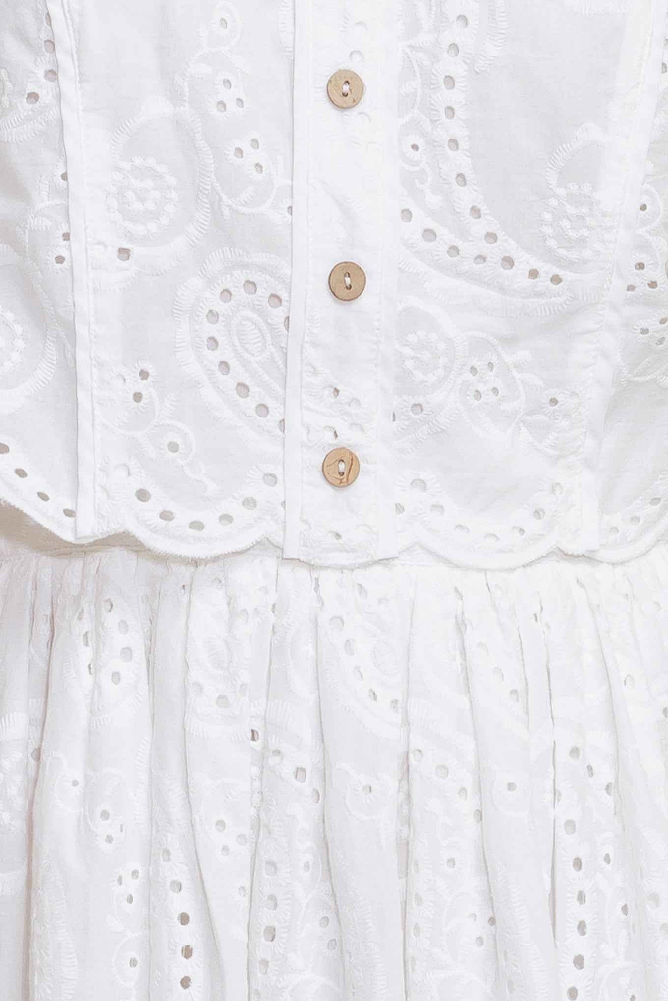 LEAF KISS WHITE WOVEN EYELET MINI DRESS