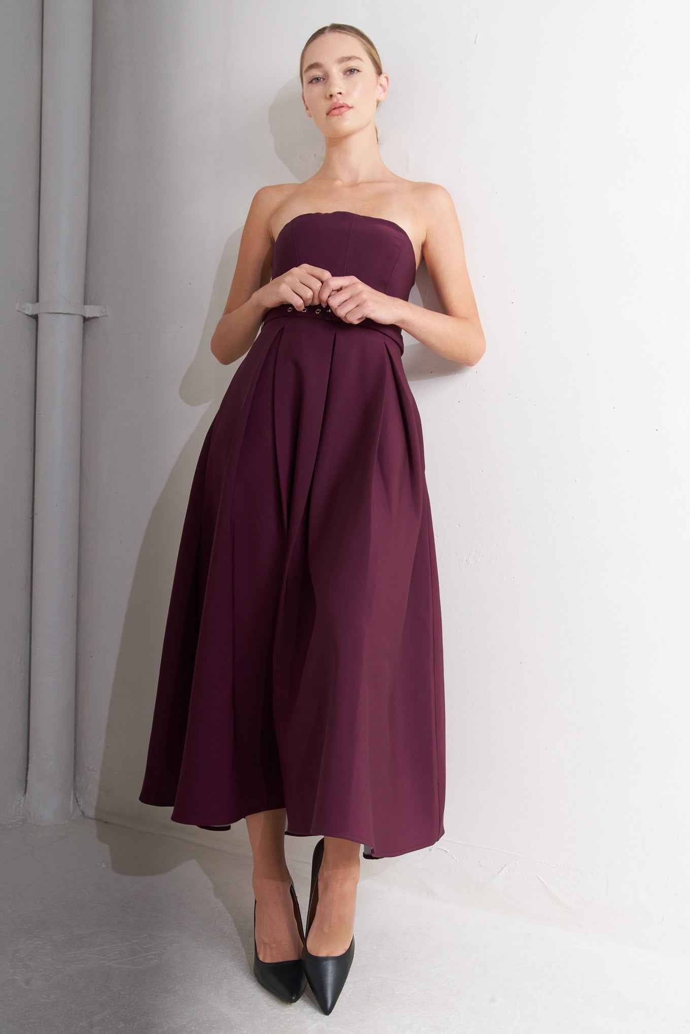 OPERA WINE WOVEN MIDI DRESS