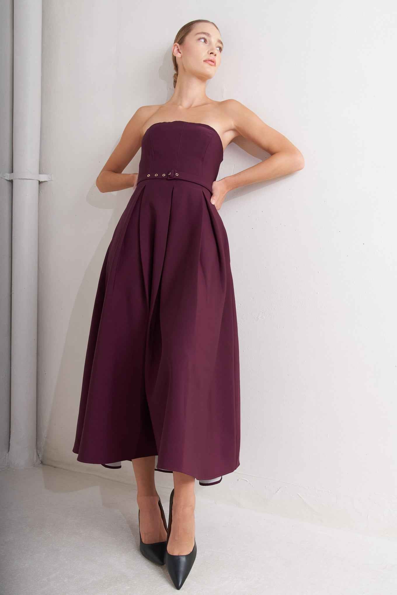 OPERA WINE WOVEN MIDI DRESS