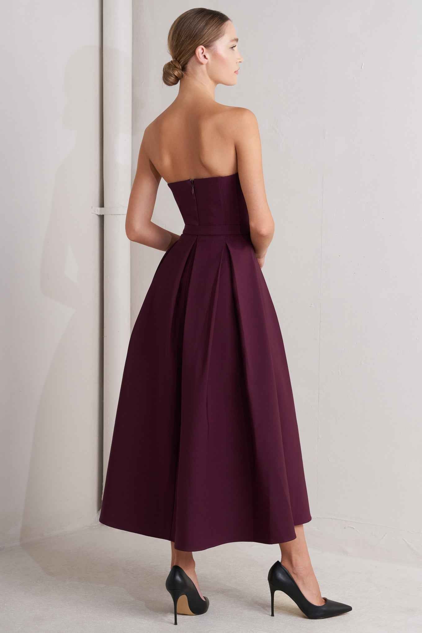OPERA WINE WOVEN MIDI DRESS