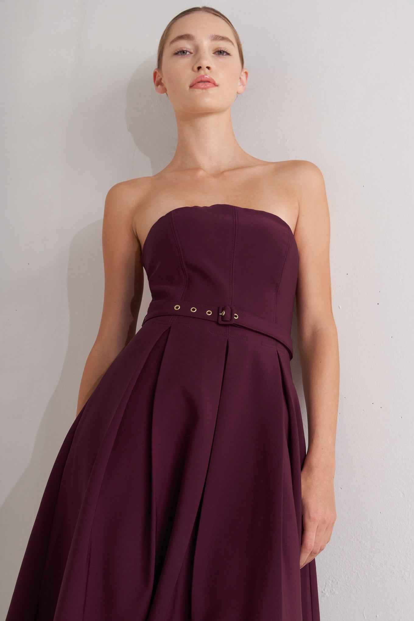 OPERA WINE WOVEN MIDI DRESS
