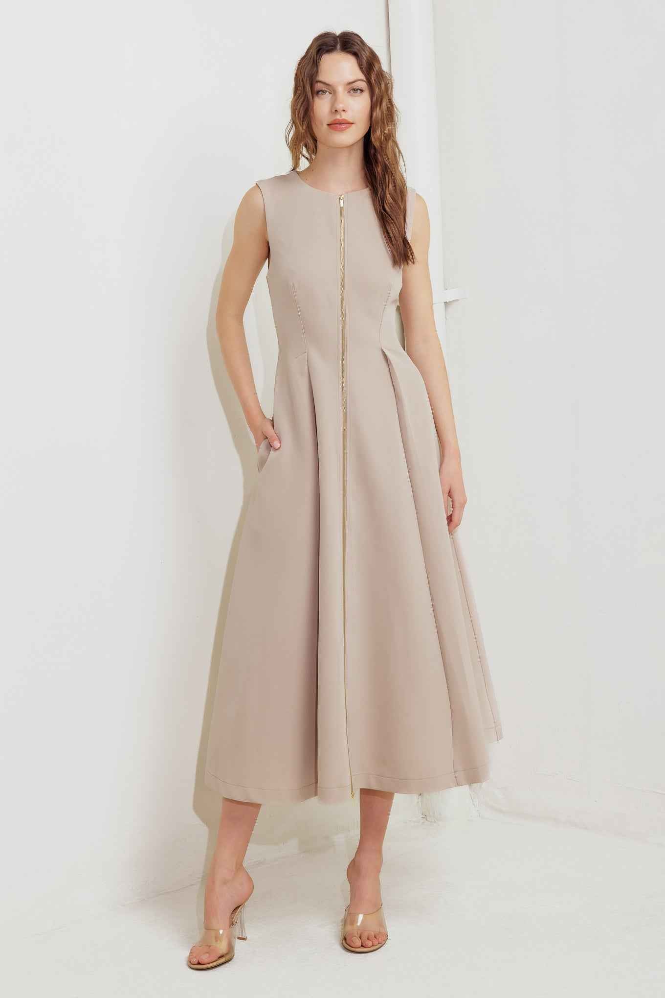 ZIP & FLOW WOVEN MIDI DRESS