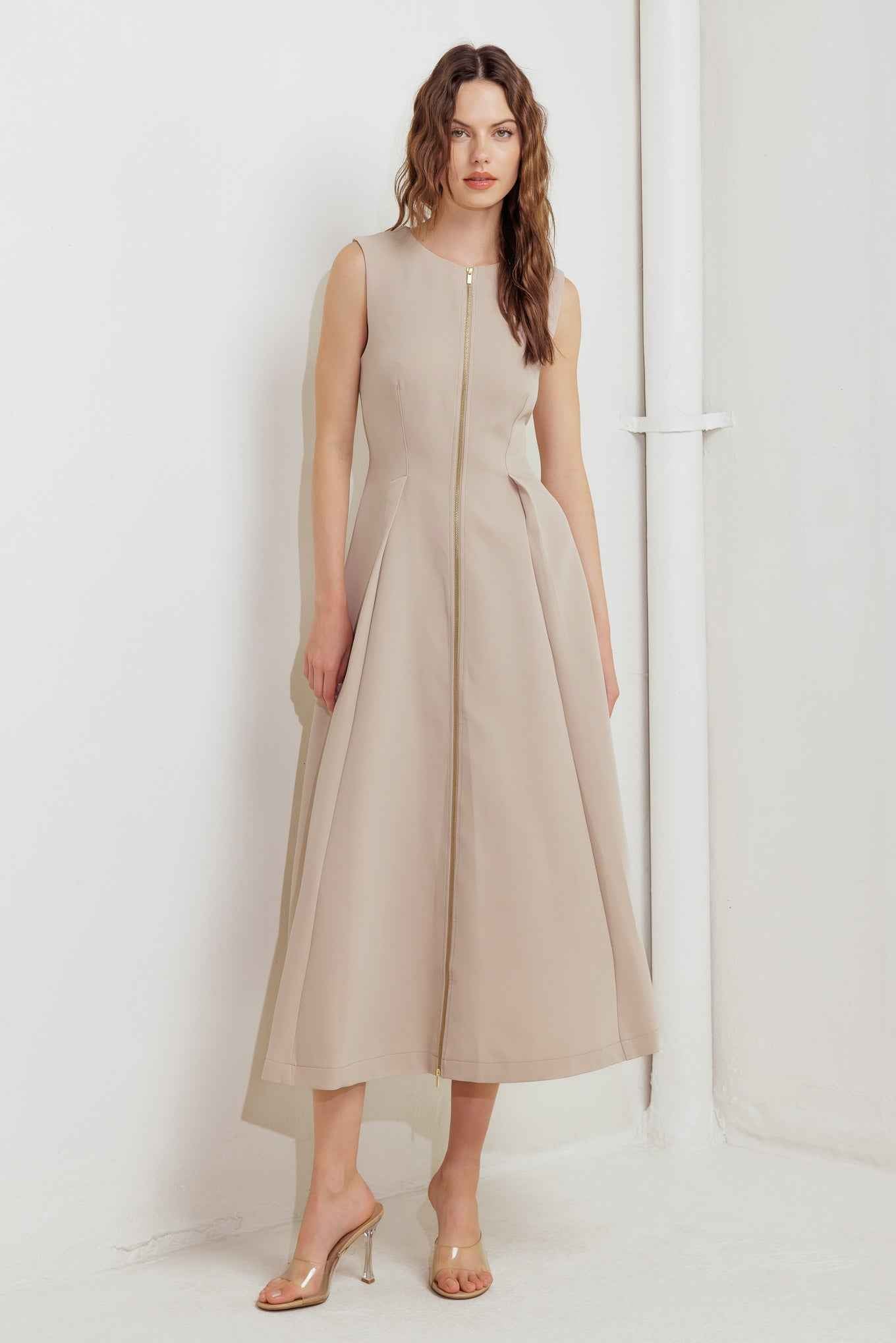 ZIP & FLOW WOVEN MIDI DRESS