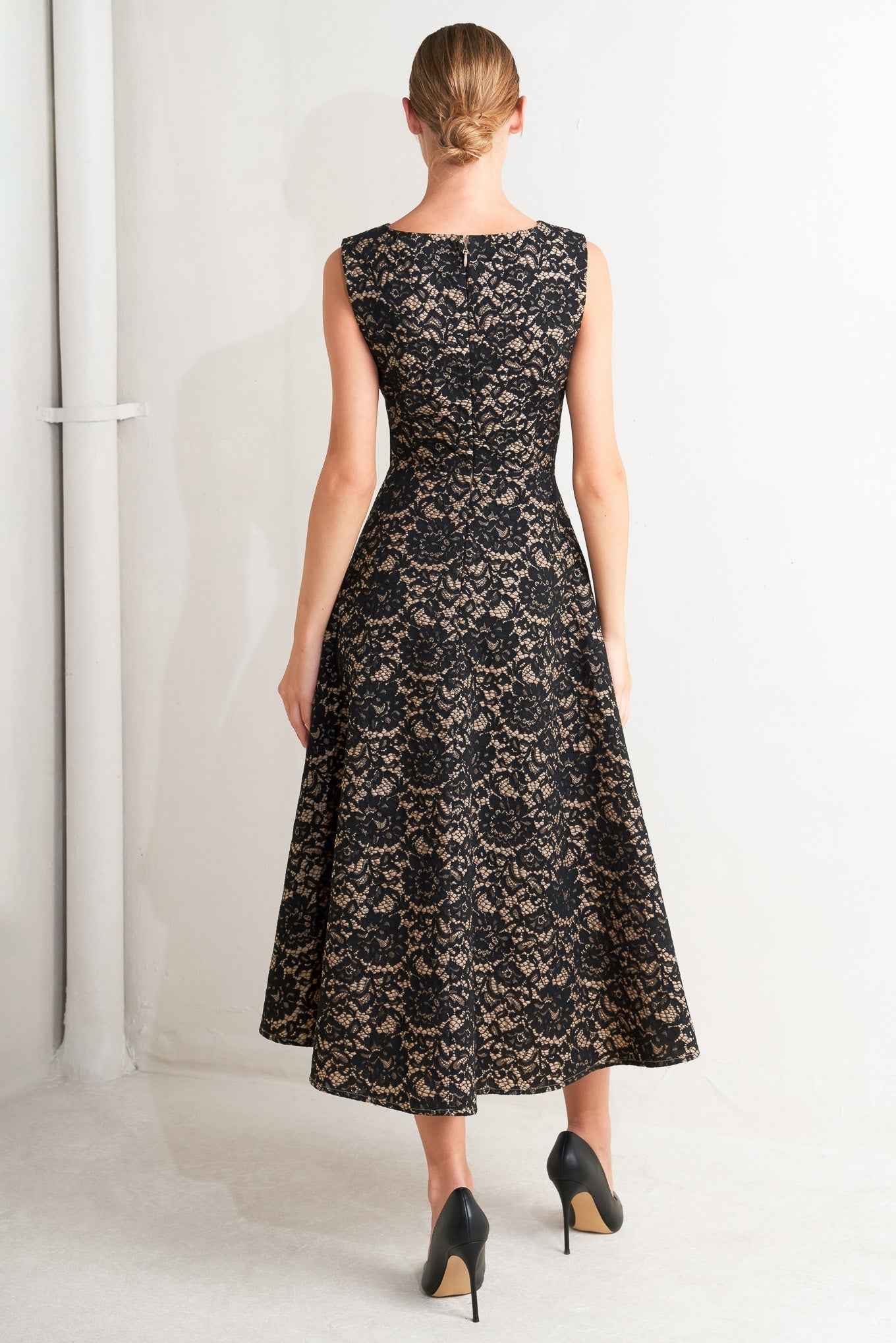 NIGHTFALL CHIC LACE WOVEN MIDI DRESS