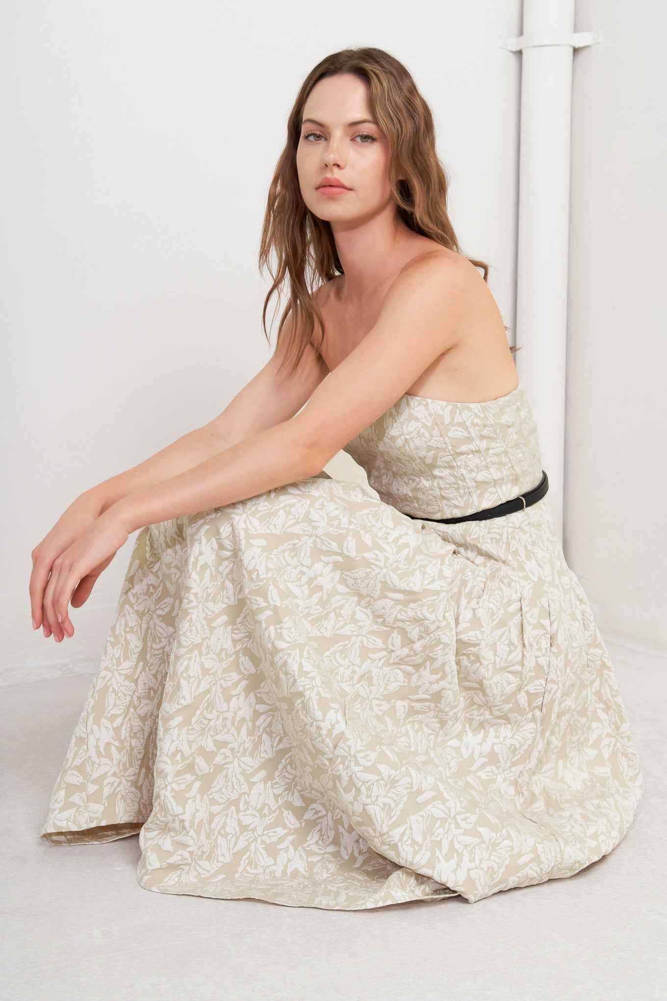 WHISPER LEAF WOVEN MIDI DRESS