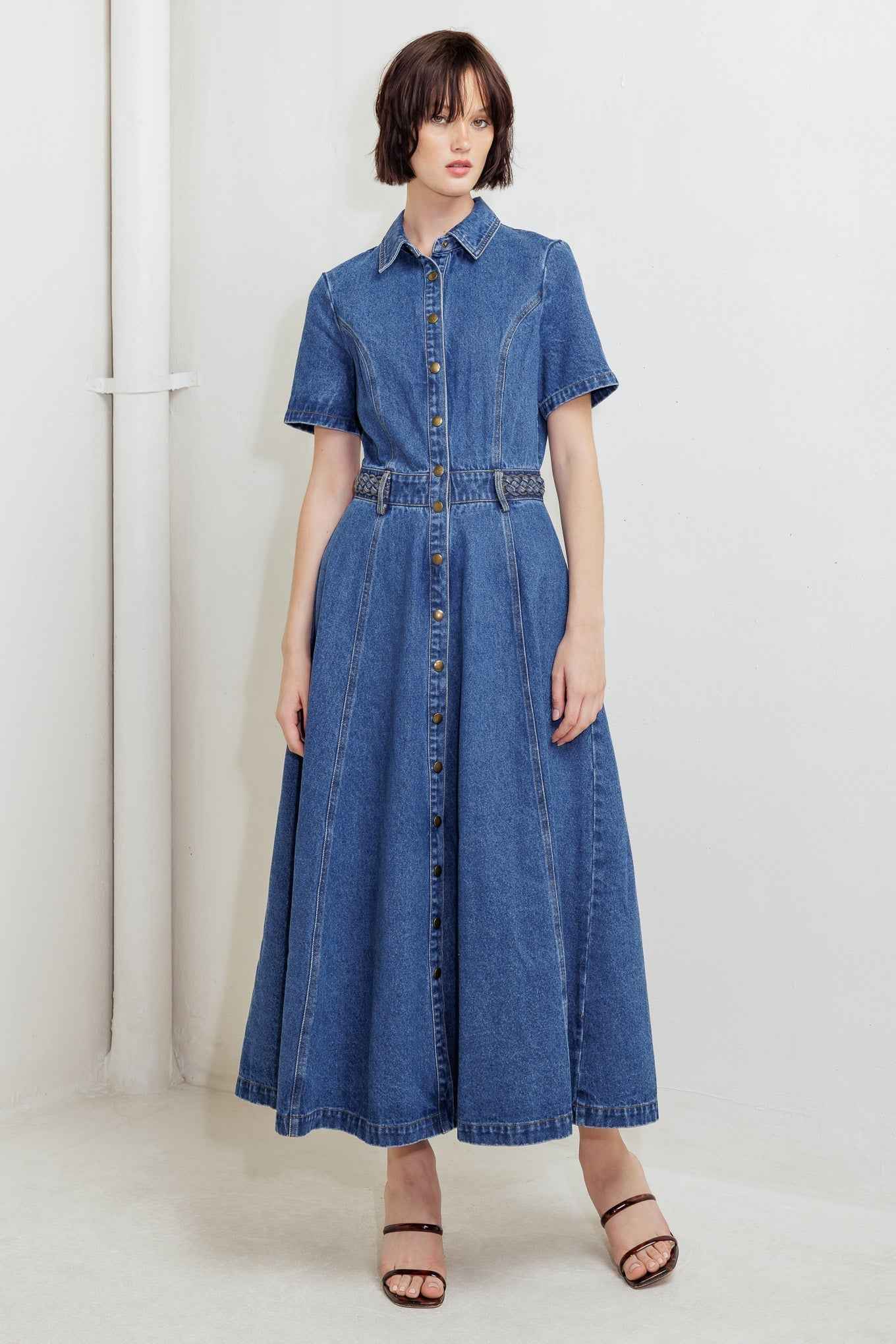 HIDDEN SMILE DENIM MIDI RESS