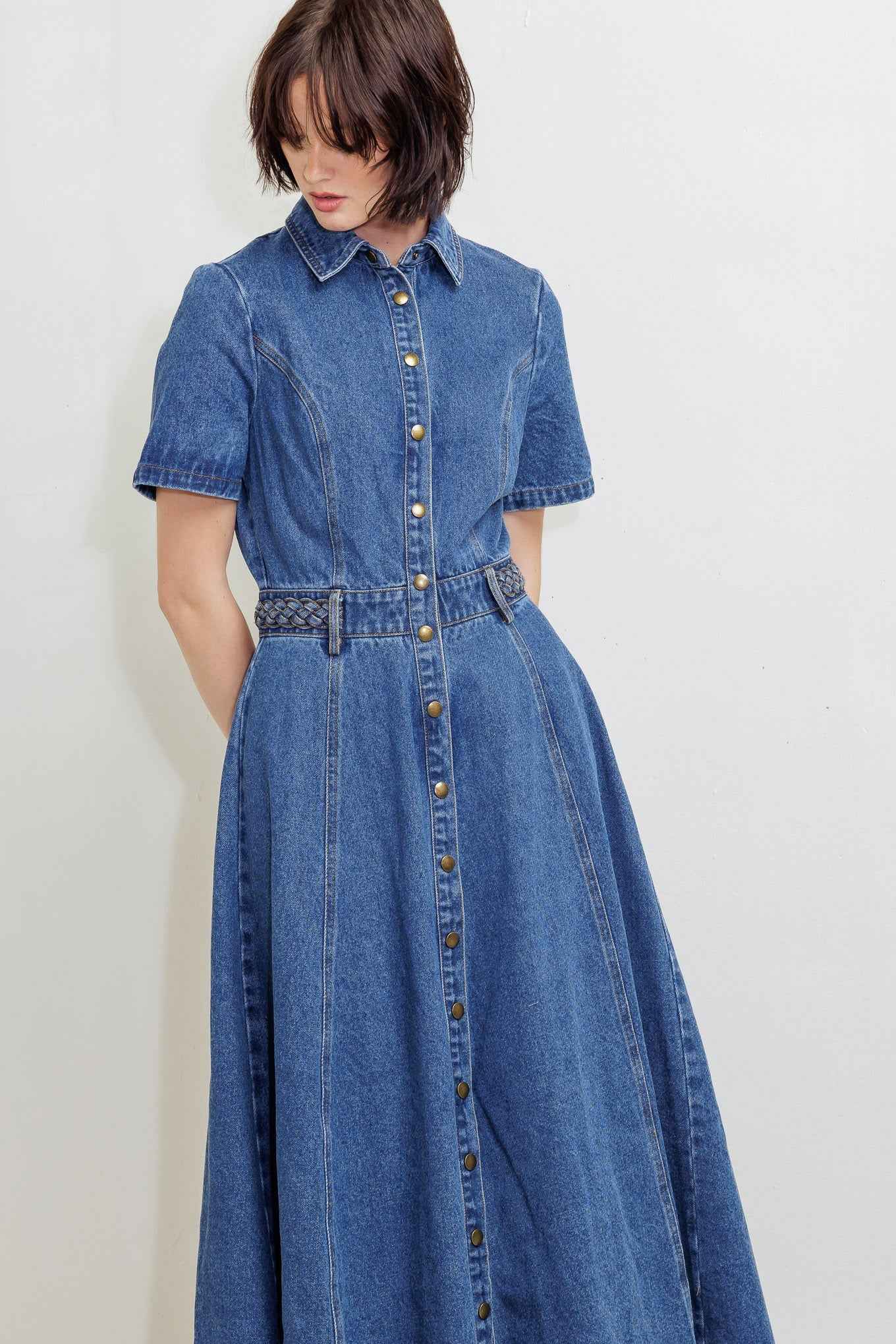 HIDDEN SMILE DENIM MIDI RESS