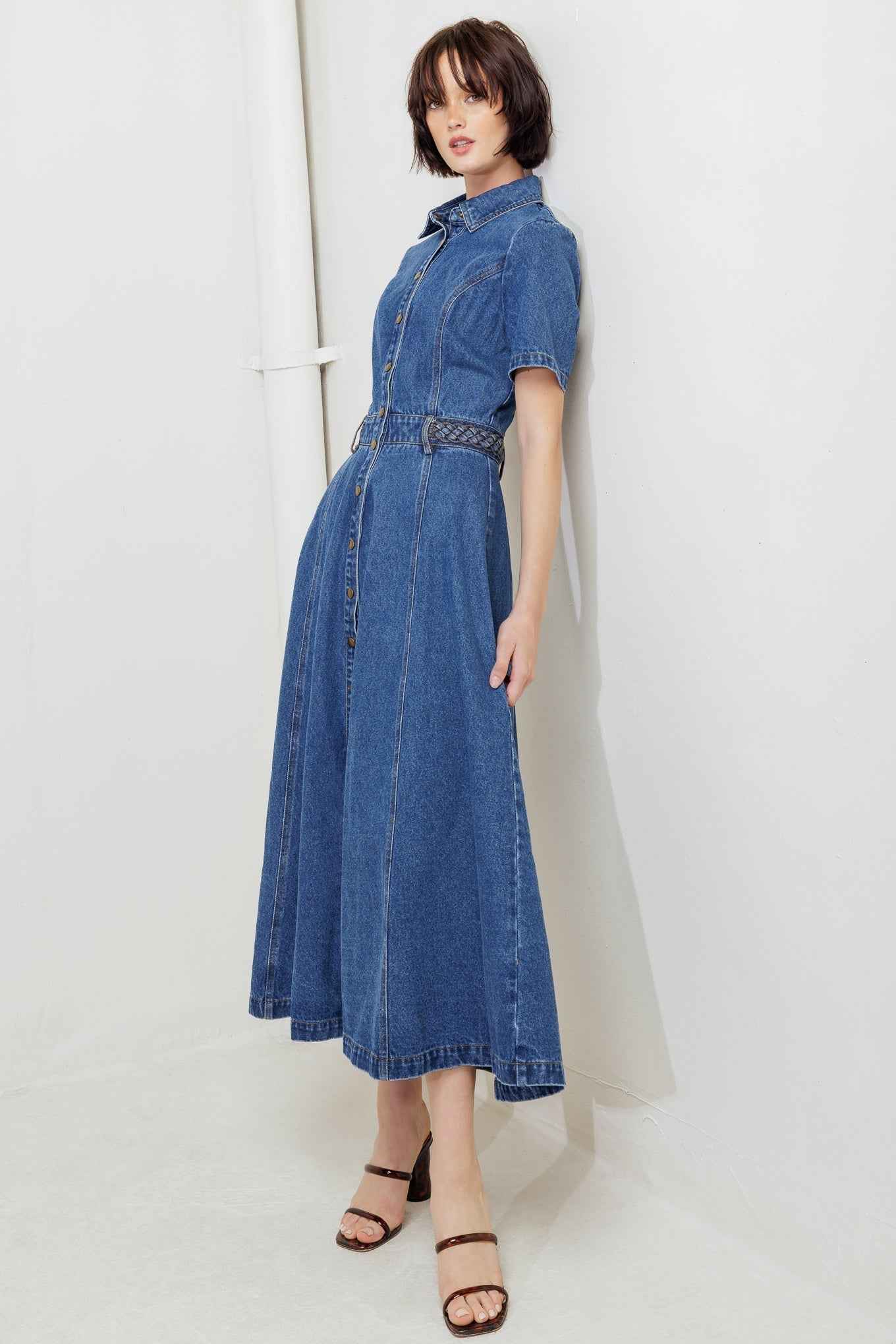 HIDDEN SMILE DENIM MIDI RESS