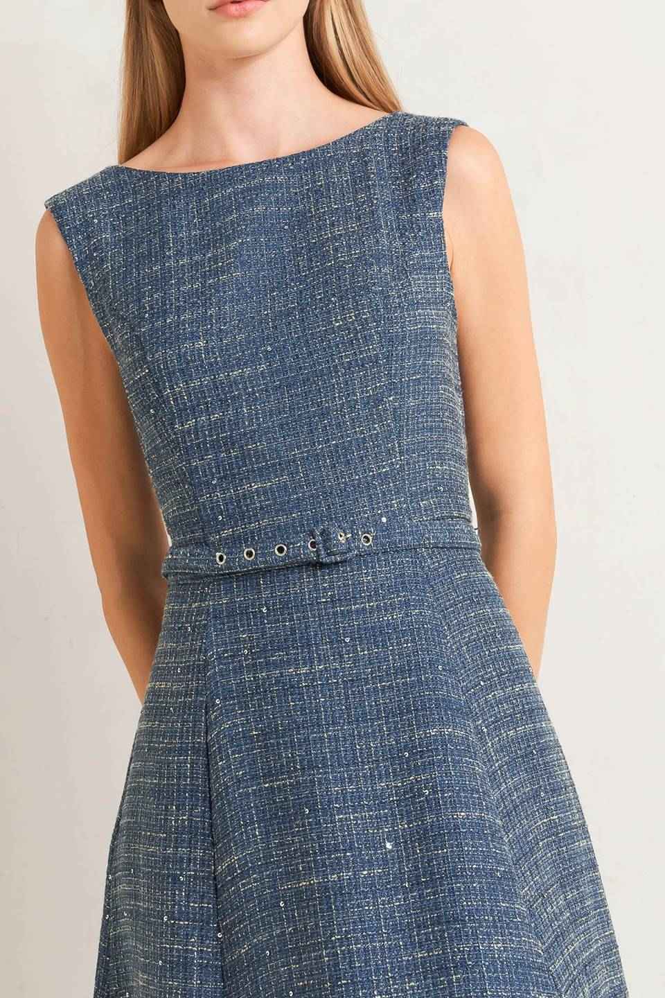 VINTAGE VIBE BOUCLÉ WOVEN TWEED MIDI DRESS