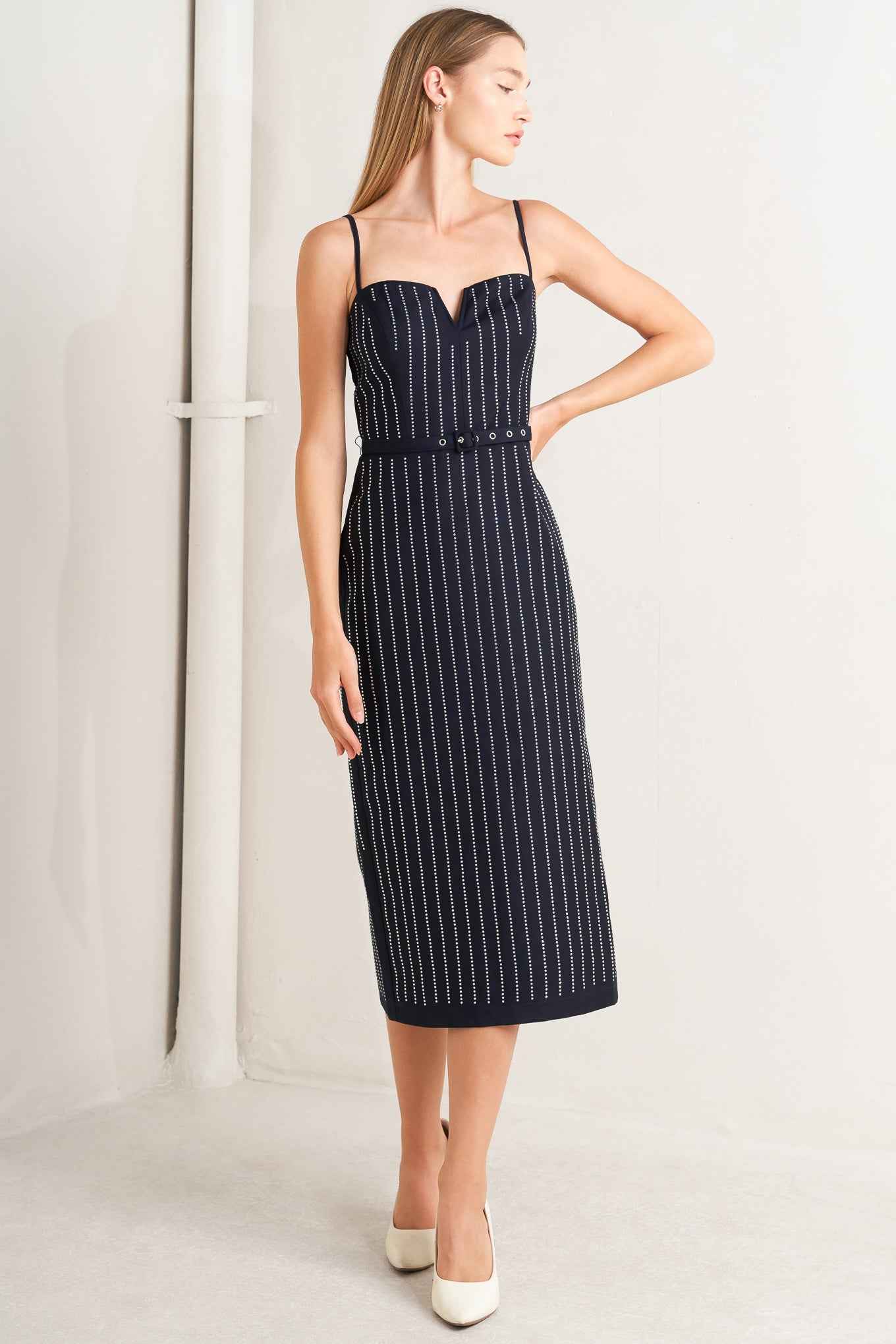 VERTICAL GRACE WOVEN MIDI DRESS
