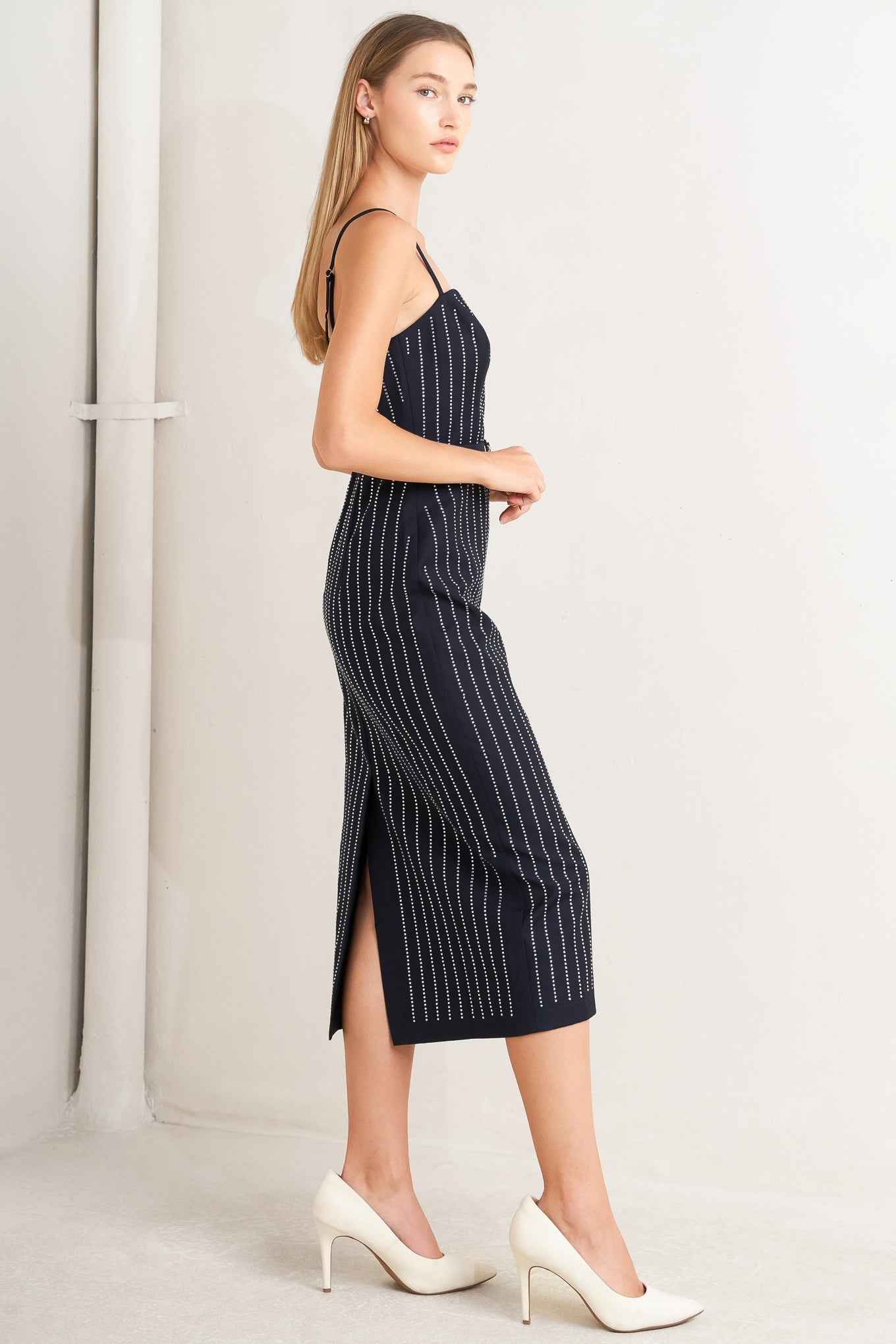 VERTICAL GRACE WOVEN MIDI DRESS