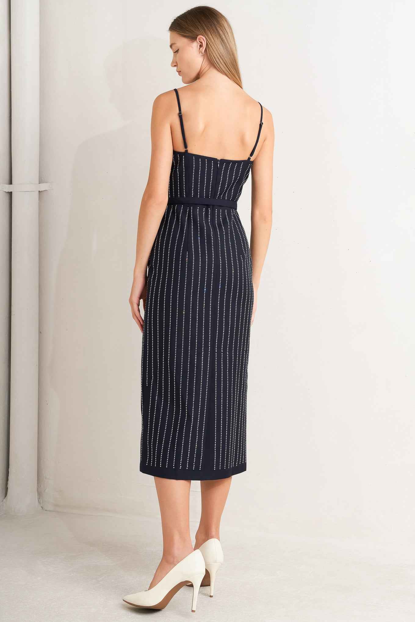 VERTICAL GRACE WOVEN MIDI DRESS