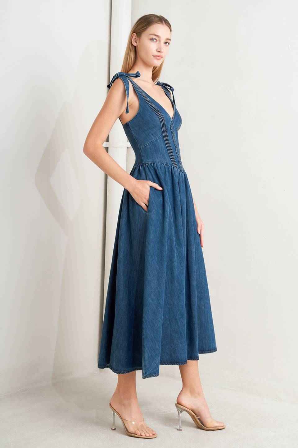 BLUE BALLET DENIM MIDI DRESS