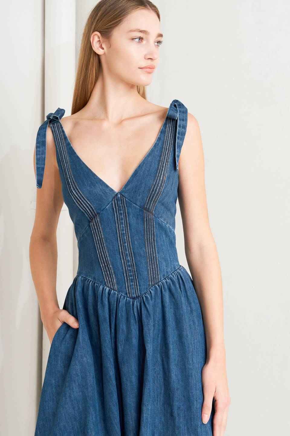 BLUE BALLET DENIM MIDI DRESS