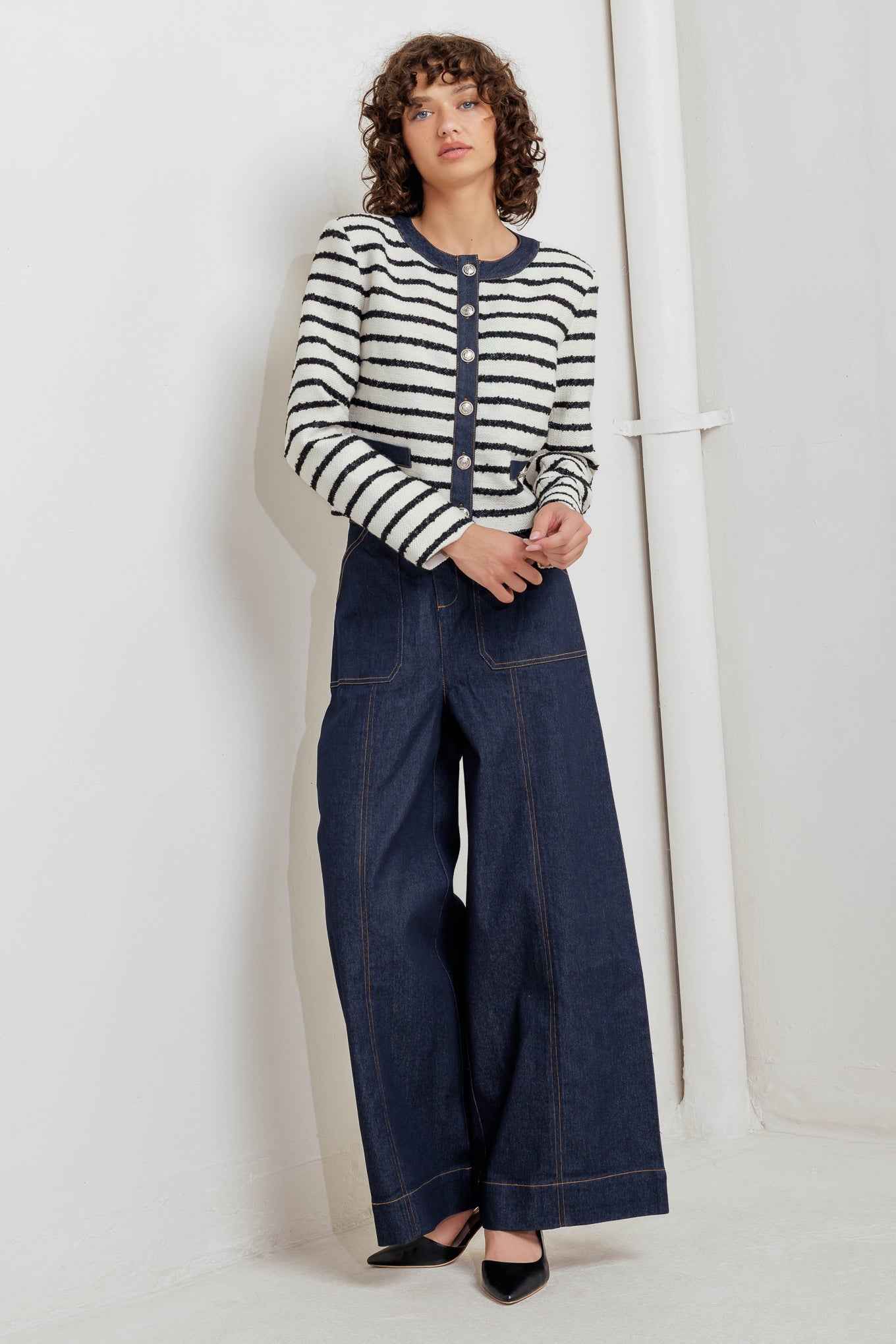 BONJOUR STRIPE WOVEN CROP JACKET