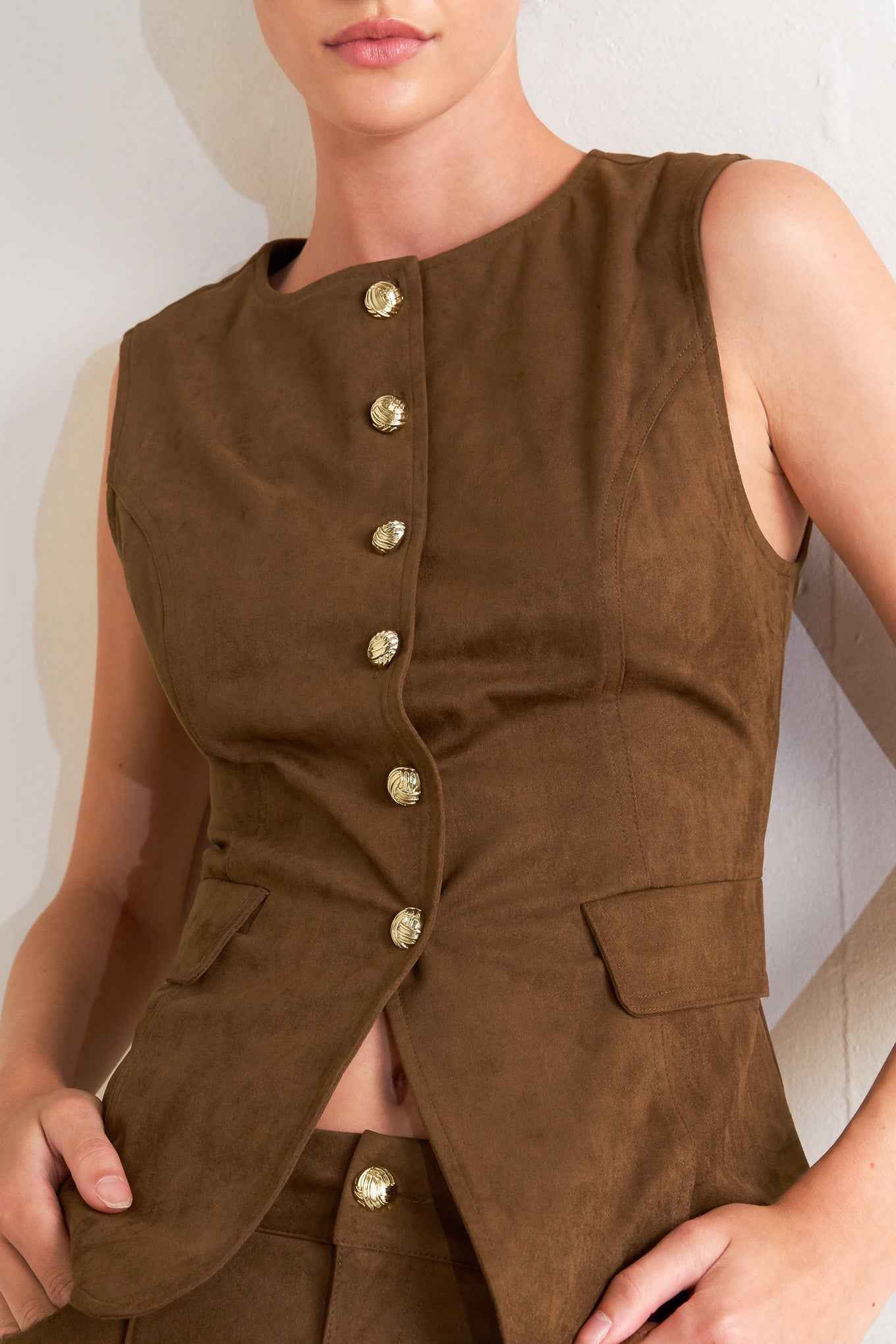 BROWN SUGAR FAUX SUEDE VEST