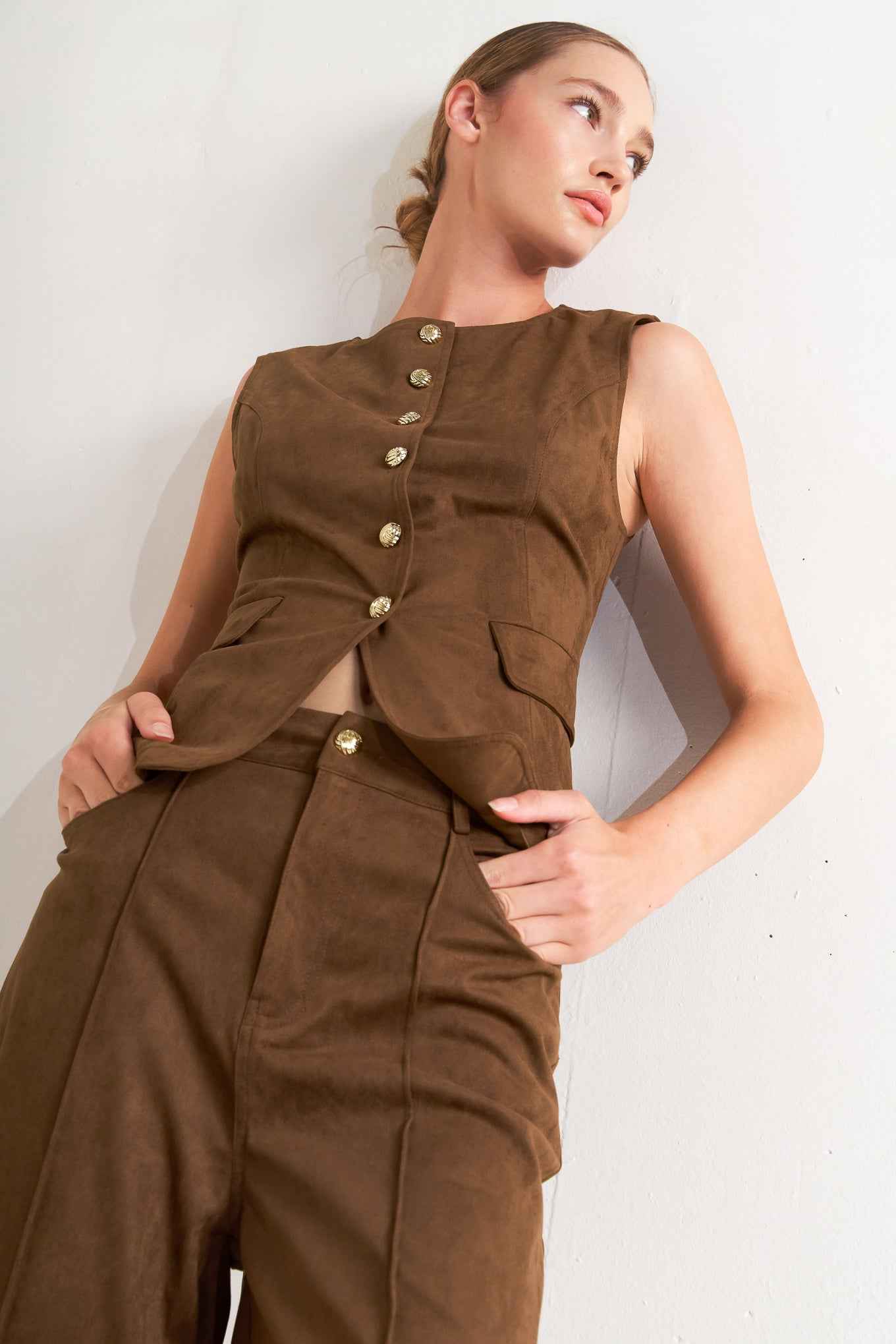 BROWN SUGAR FAUX SUEDE VEST