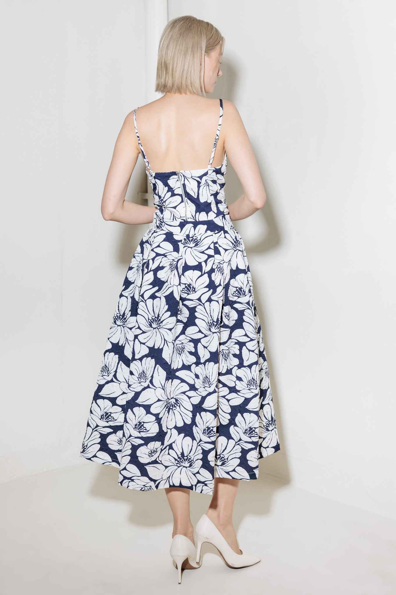 PLAIN OPTIMISM NAVY WOVEN MIDI SKIRT