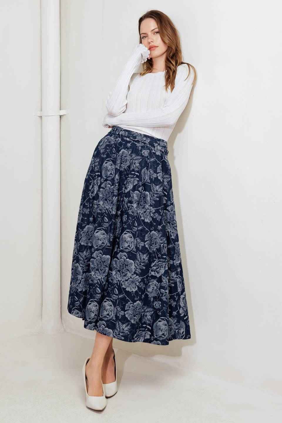 URBAN MUSE JACQUARD DENIM SKIRT