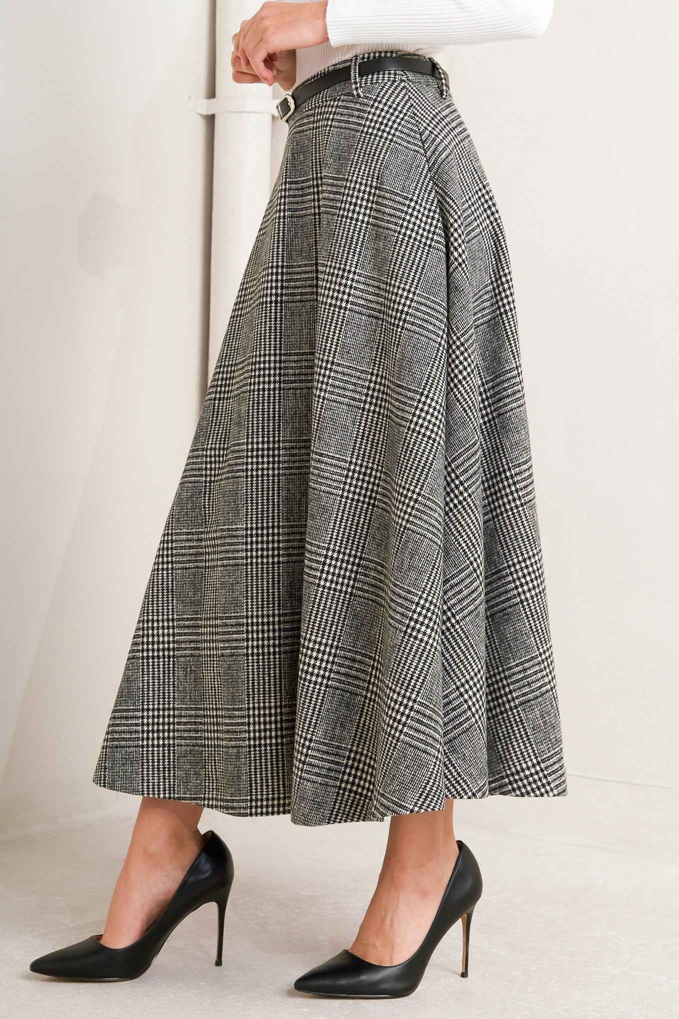CITY CHECKLINE WOOLEN WOVEN MIDI SKIRT