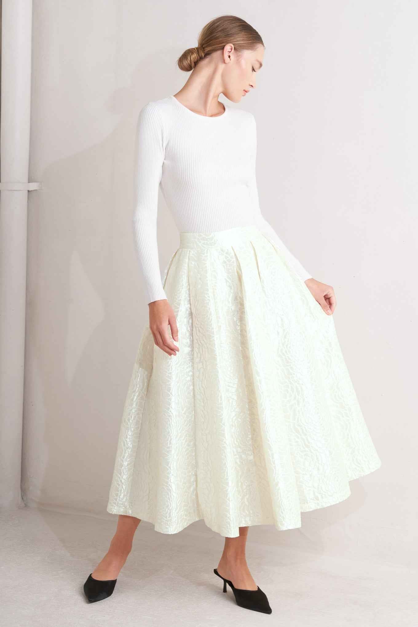 ROSÉ TEXTURE WOVEN FULL MIDI SKIRT