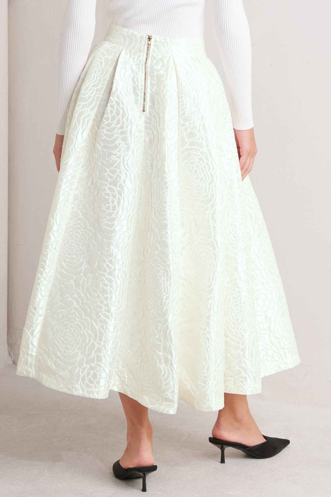 ROSÉ TEXTURE WOVEN FULL MIDI SKIRT
