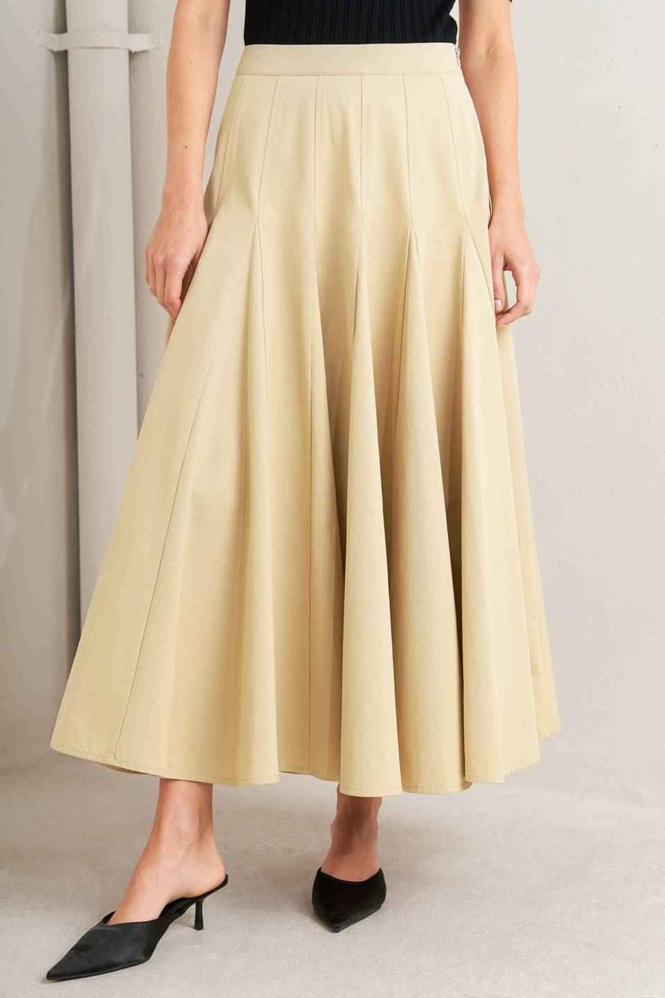 PALE FRAME WOVEN TAUPE CIRCLE SKIRT