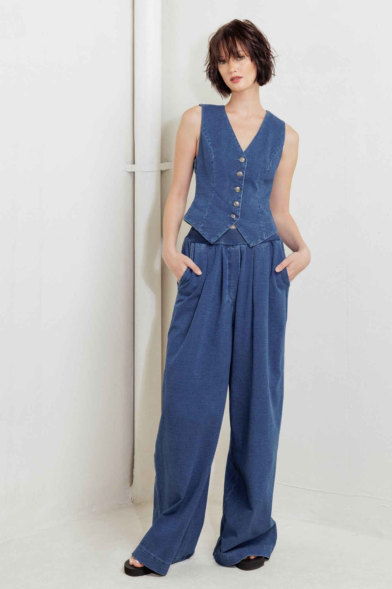 URBAN INDIGO FRENCH TERRY DENIM PANTS