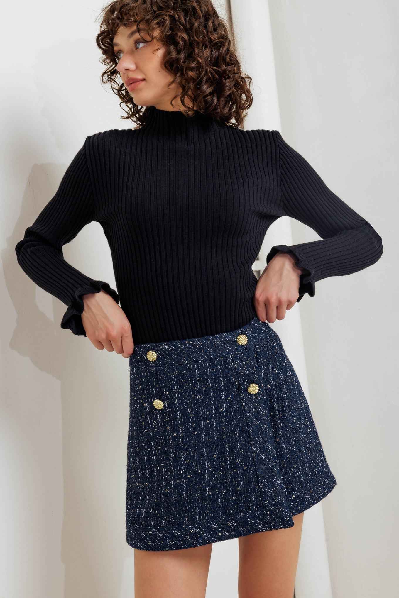PARISIAN NAVY TWEED SKORT