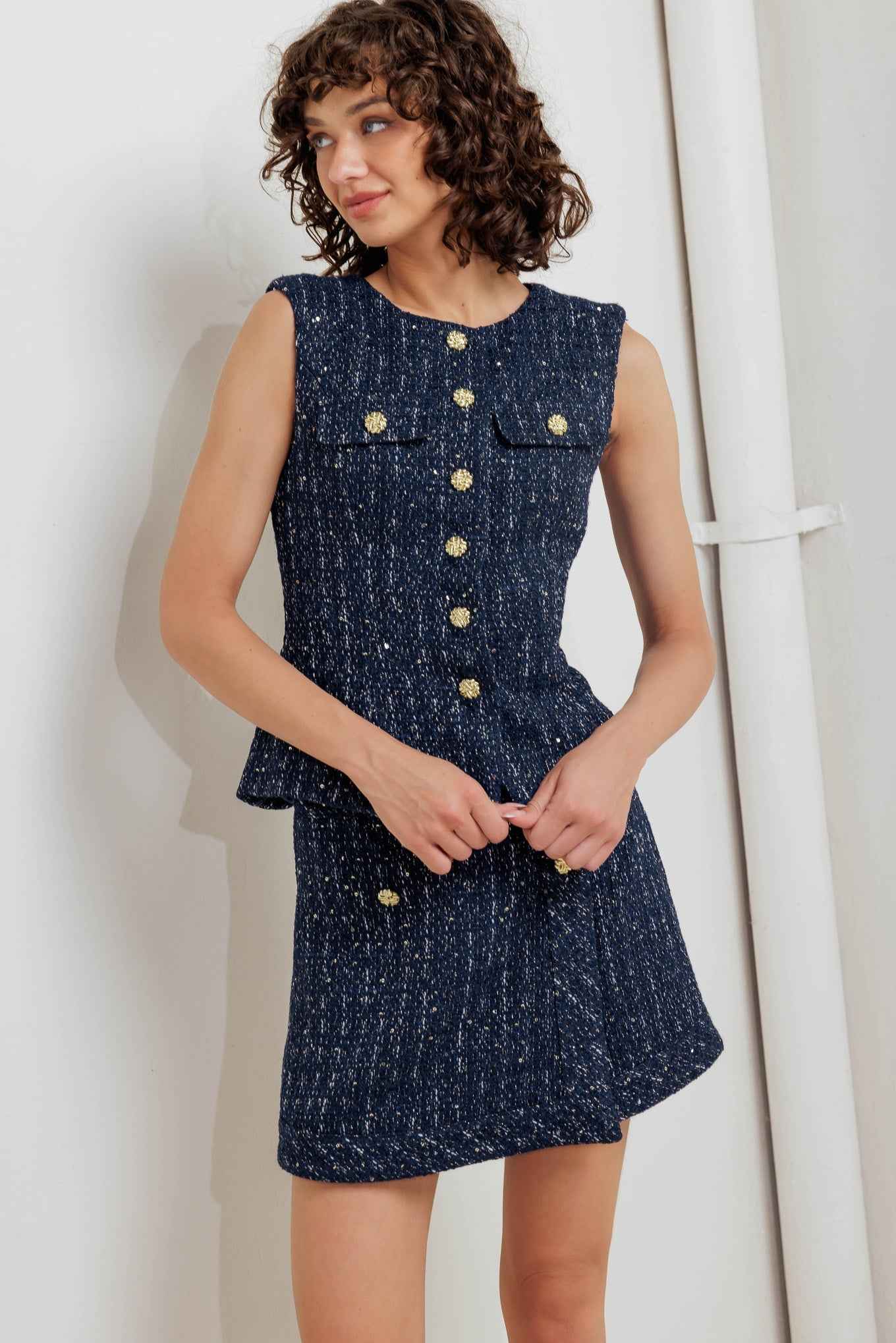 PARISIAN NAVY TWEED SKORT