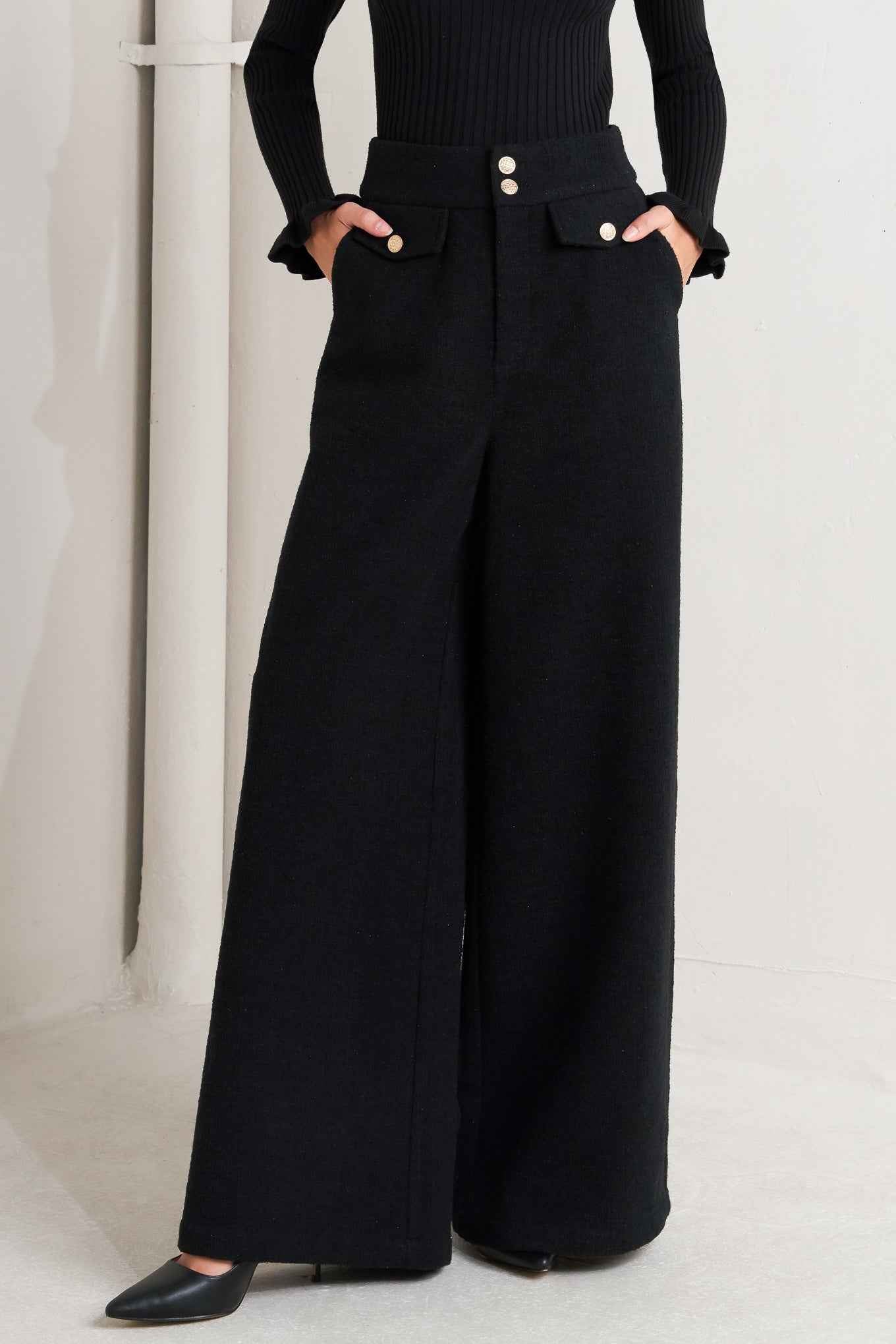 PRESTIGE VOLUME BLACK WOVEN PANTS