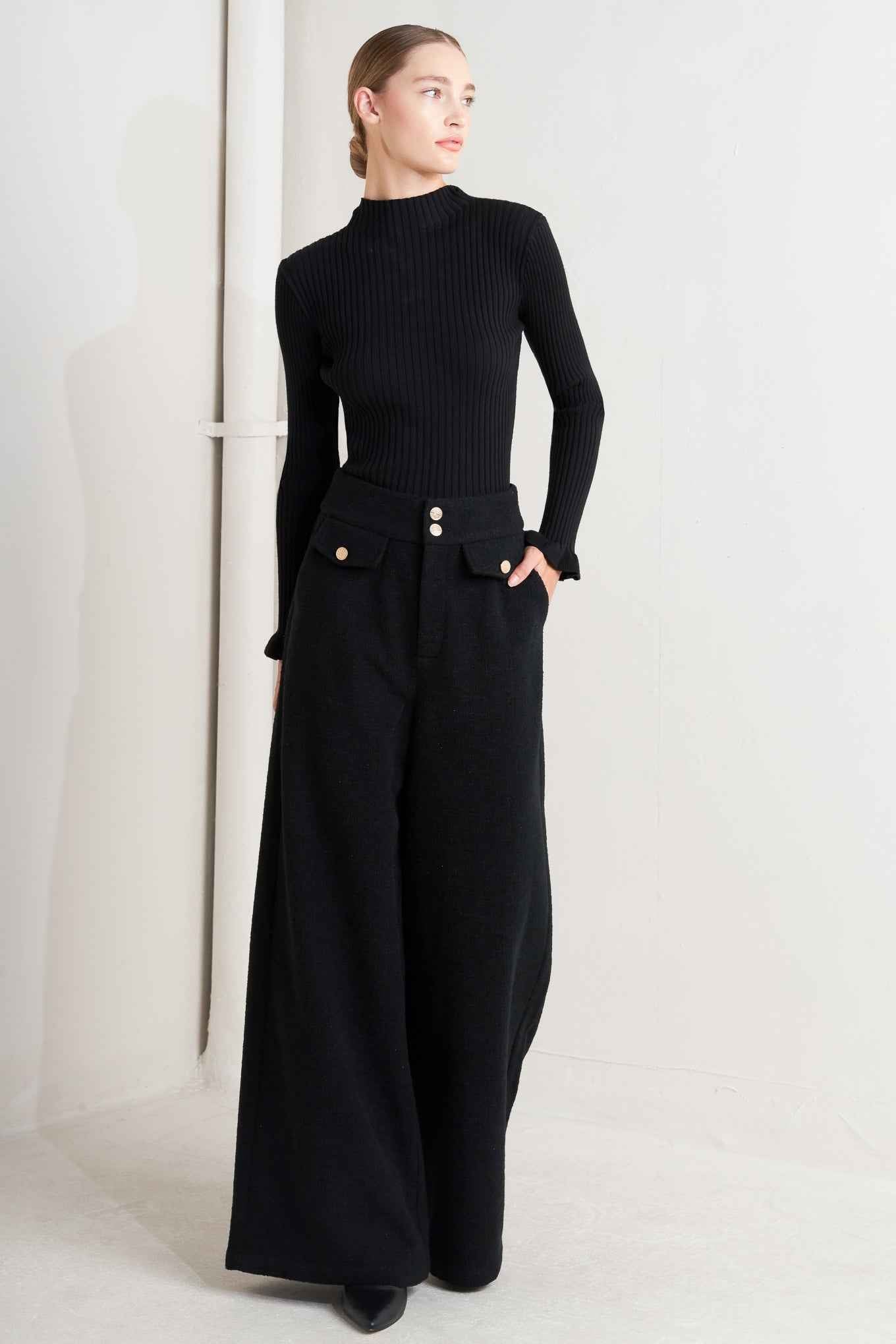 PRESTIGE VOLUME BLACK WOVEN PANTS