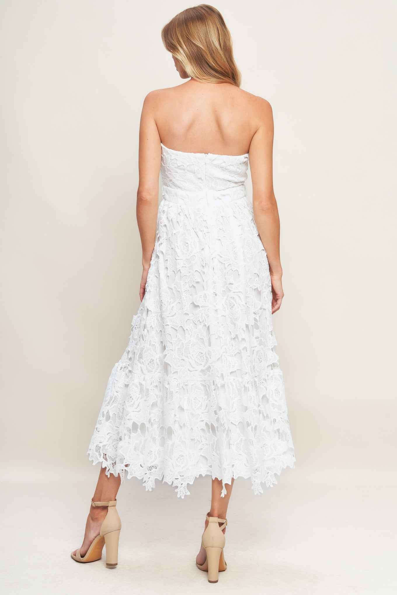 CAREFREE NIGHTS LACE OFF WHITE MIDI DRESS