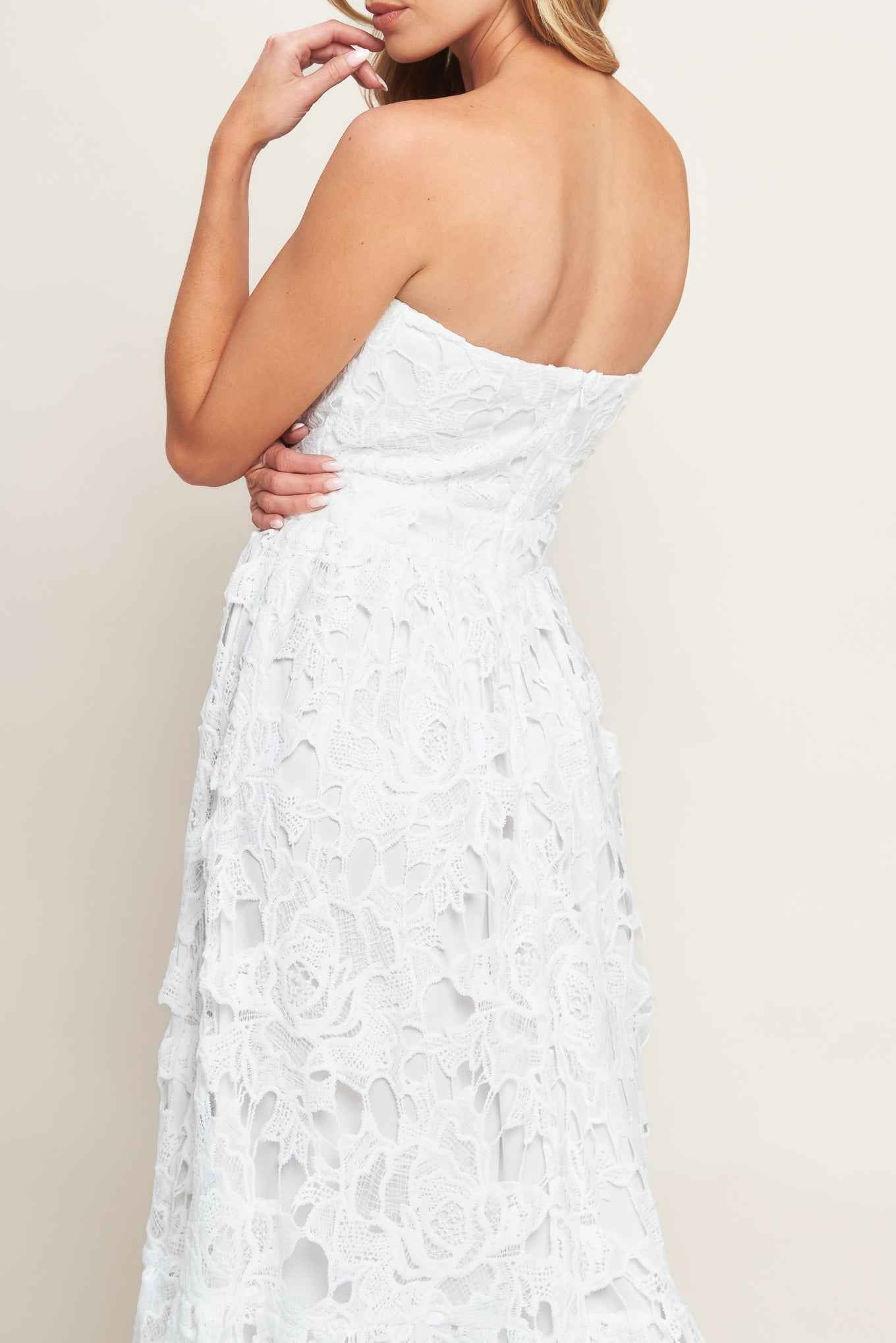 CAREFREE NIGHTS LACE OFF WHITE MIDI DRESS