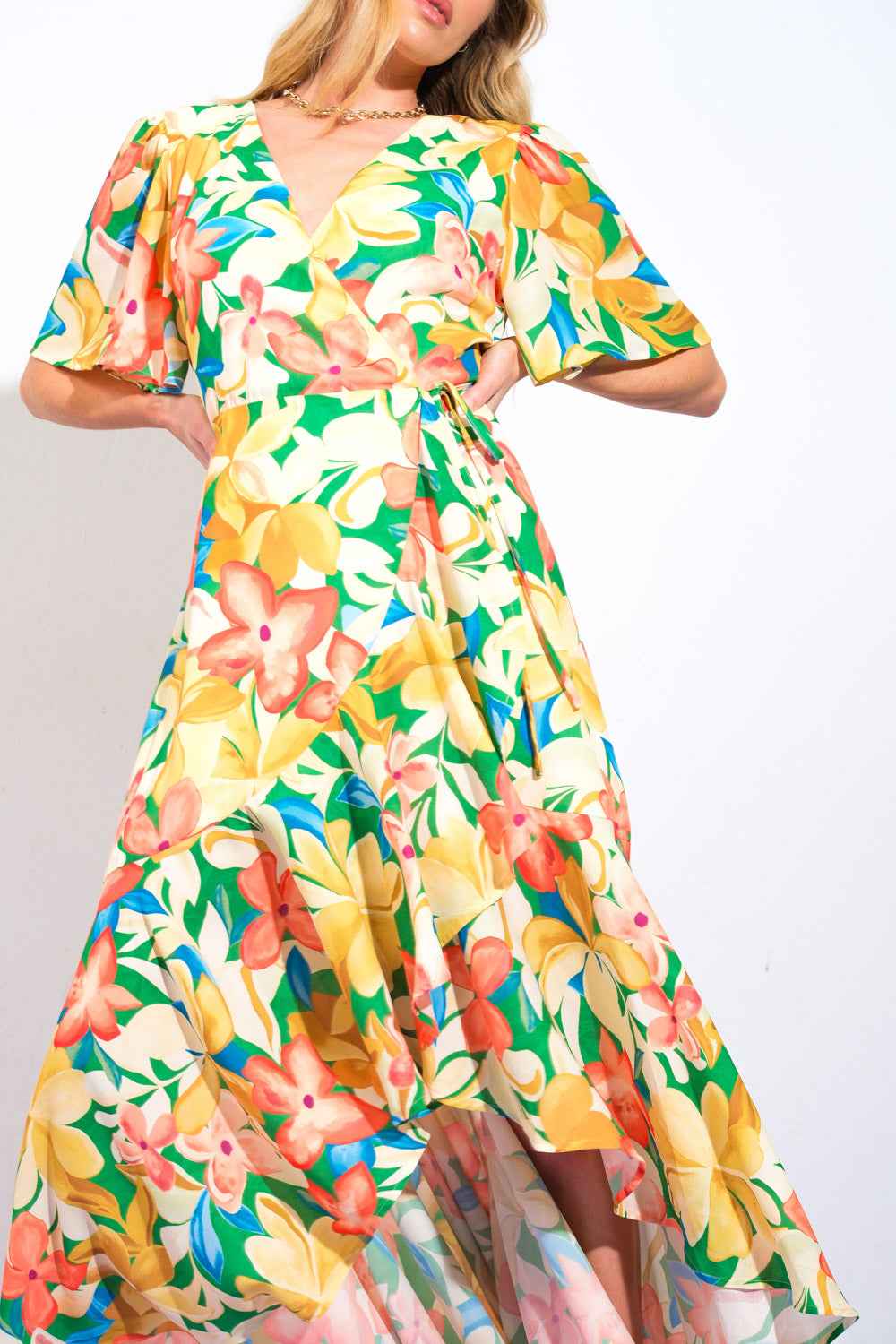 ELABORATE CHARM WOVEN HI-LO DRESS